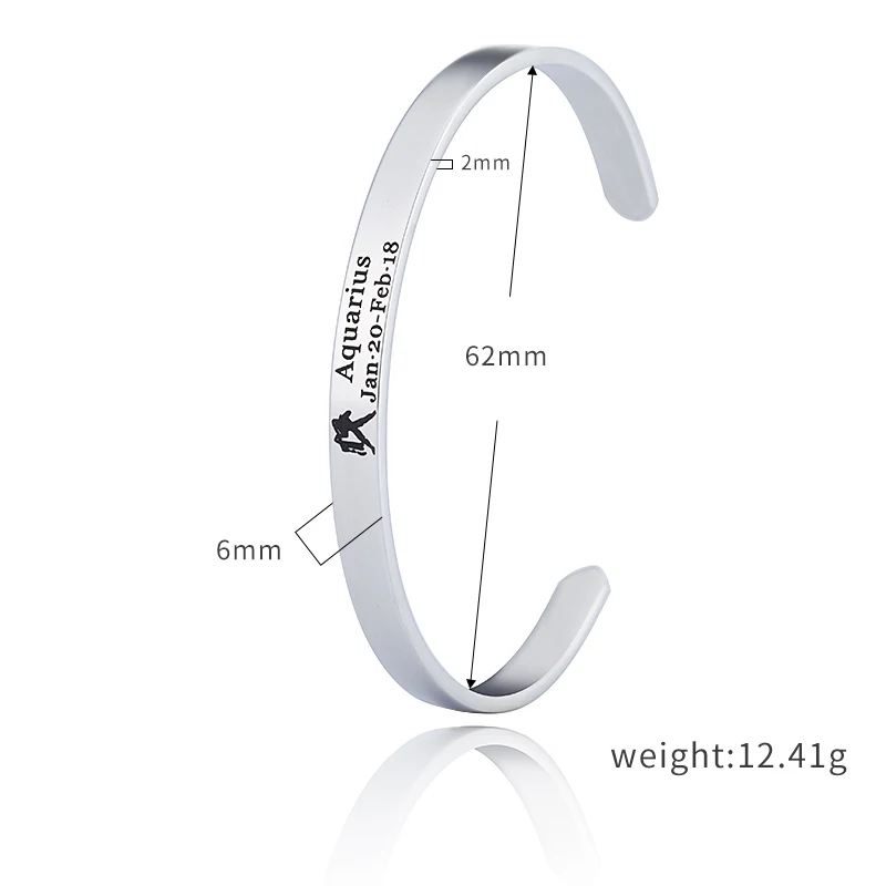 European fashion steel color Zodiac signs Engraved Stainless Steel Bracelet Bangles for Women Men