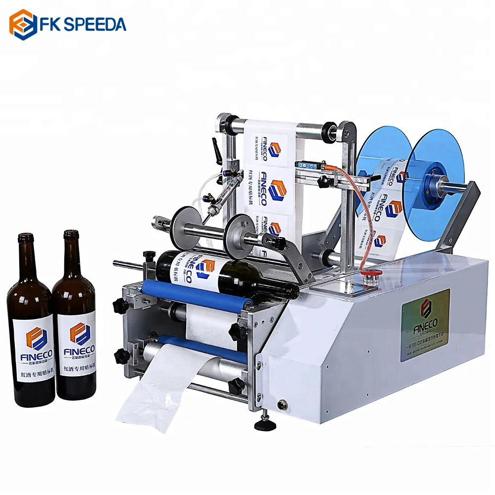 FK603 Wine Double Side Sticker Round Water Semi-automatic Digital Bottle Labeling Printing Machine