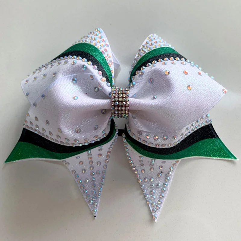 Wholesale Youth Team Bow Ponytail Holder Cheerleading Bow Softball Gifts Glitter Cheer Bows Rhinestone