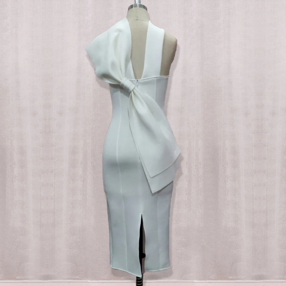 Женское белое Клубное платье подружки невесты без рукавов с разрезом и большим бантом на спине