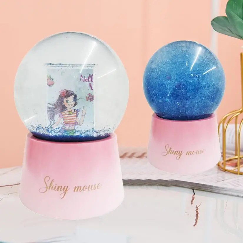 100mm Resin Glass Musical Led Snowglobes Custom Plastic Picture Insert Glitter Photo Frame Snow Globe