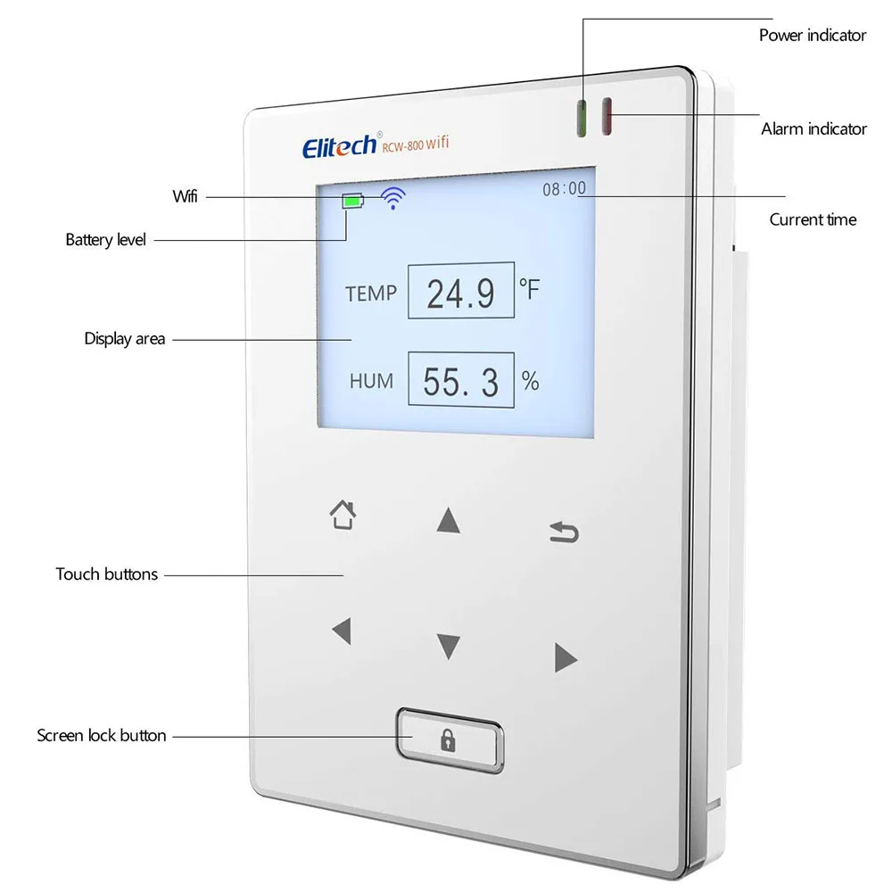 2.4GHz and 5GHz wireless Elitech RCW-800 WiFi temperature and humidity data logger