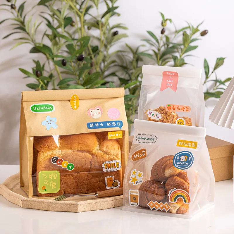 Wholesale No Handle Baking Toast Bread Packing Pastry Bakery White Kraft Paper Plastic Bread Bag With Window