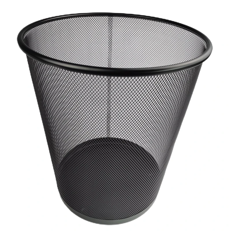 Office Cheap Paper Basket Black Metal Mesh Trash Can Paper Waste Bin Easy to Clean Design Home Kitchen Basket