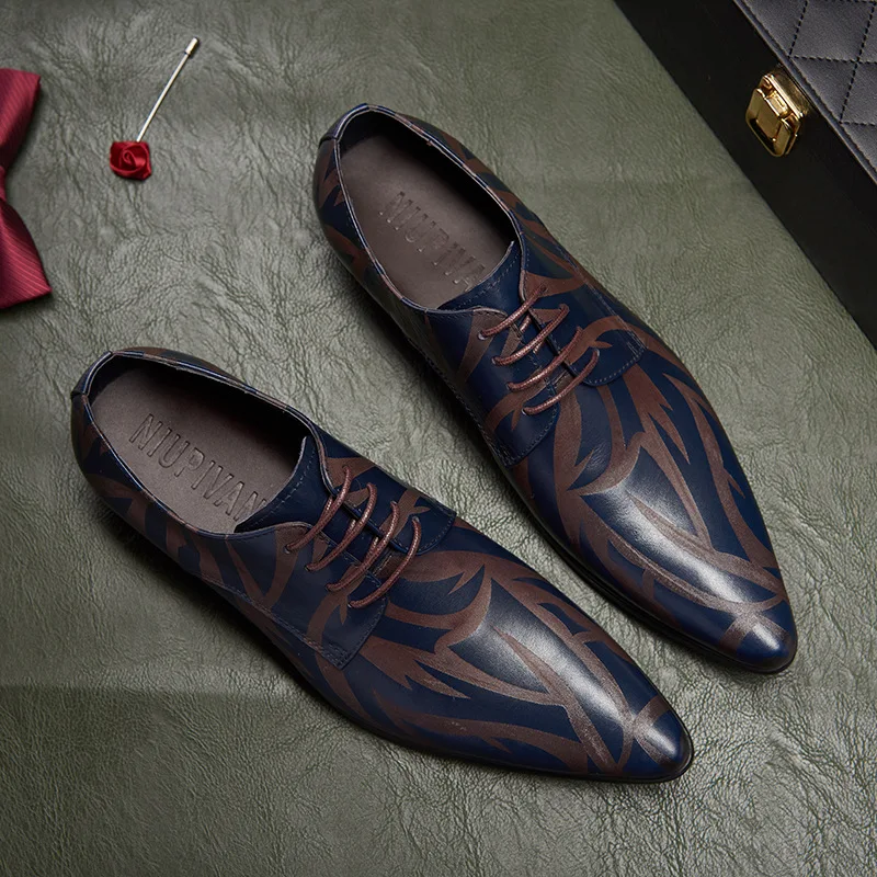 factory official formal shoes mens retro blue wedding dress shoe zapatos de cuero hombre