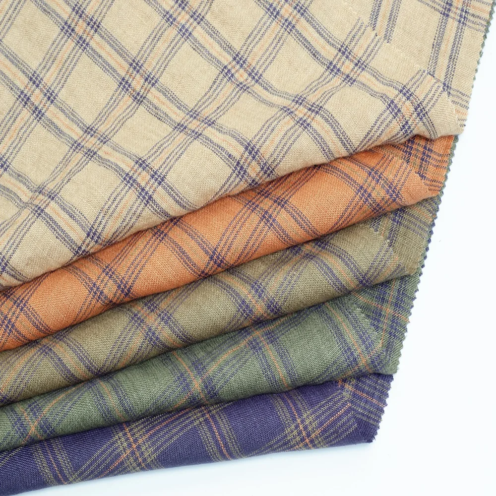 8586# New design fashion plaid pattern linen fabric wholesale 100% pure plaid linen fabric for shirt clothing