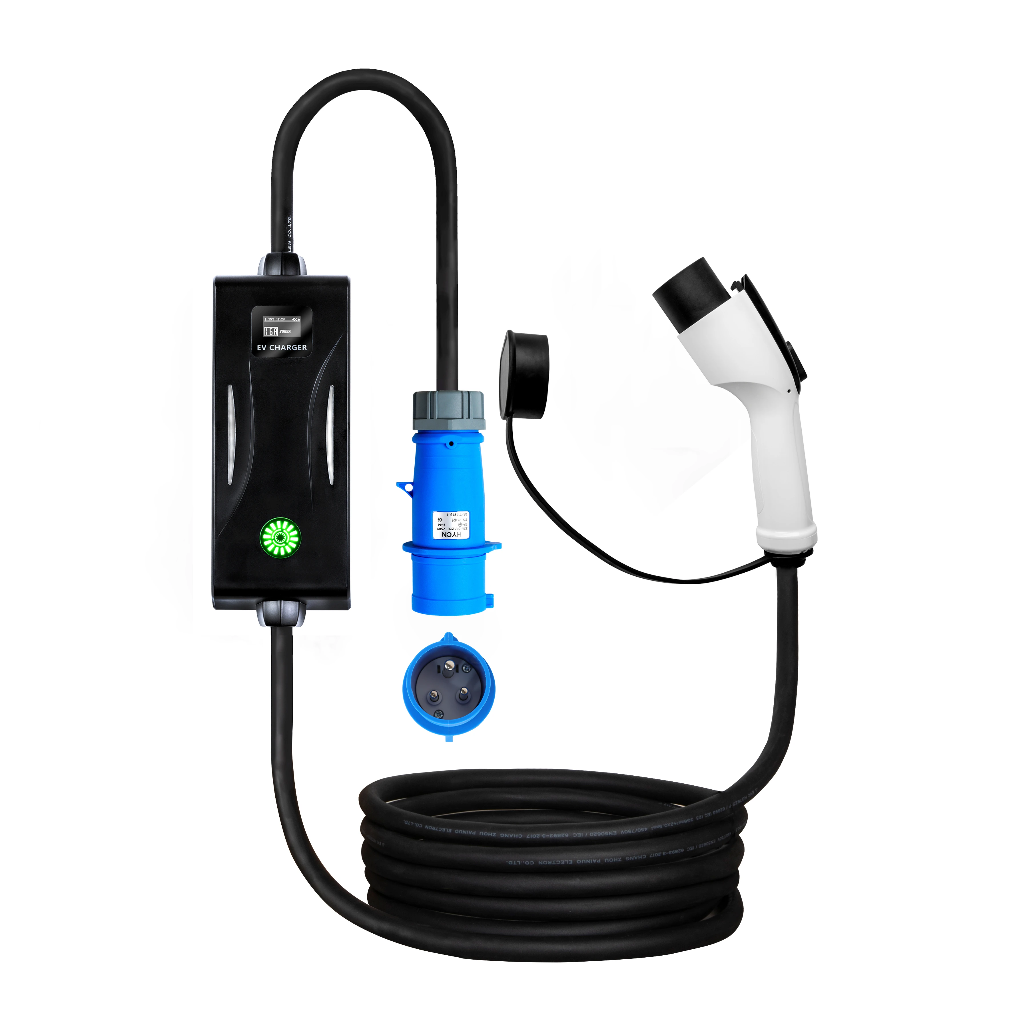 Level 2  Portable EV Charger Type 2 With CE Plug Electric Vehicle Car Charger square screen 16A 32A 11KW