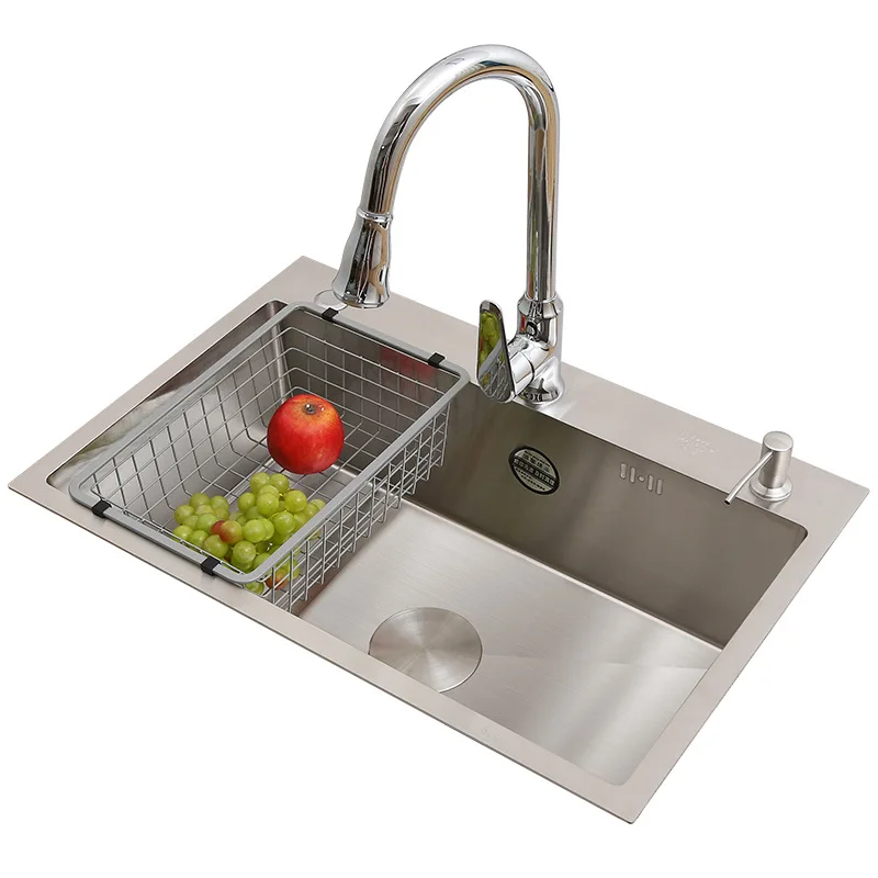 Drop shipping Waterfall Kitchen Sink 304 Stainless Steel Sink Digital Display Large Single Slot Sink With Waterfall Faucet