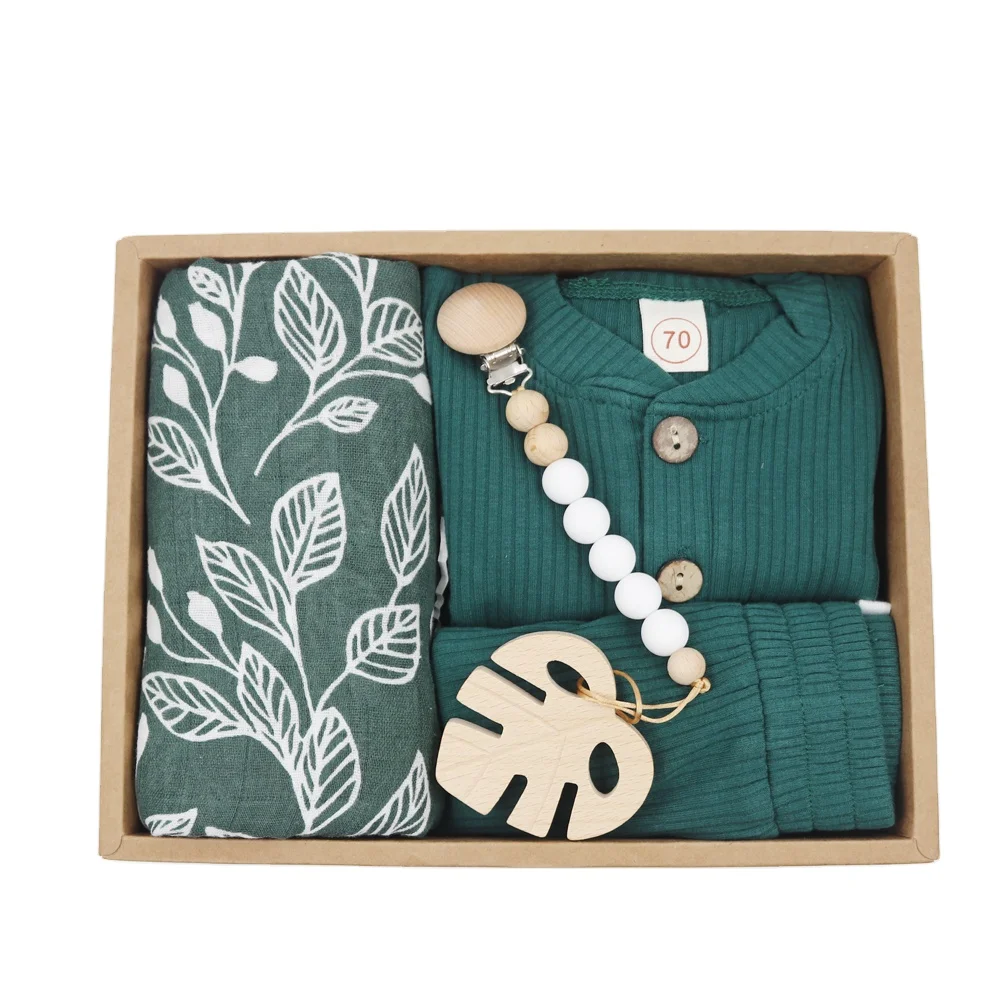New Arrival Baby Muslin Swaddle Teether Set New Born Gift Set Baby Shower Gift Set Box Welcome Present