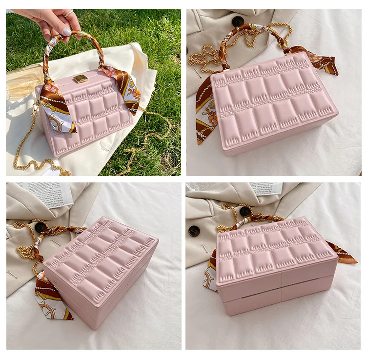  Plaid Ladies 2021 Box Shoulder Crossbody Purses Luxury Chains Women Hand Bags With Scarves Quilted Flap and Handbags