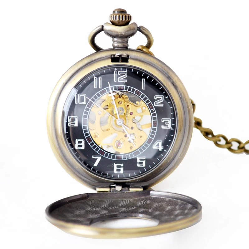 copper skeleton mechanical pocket watch for men and women