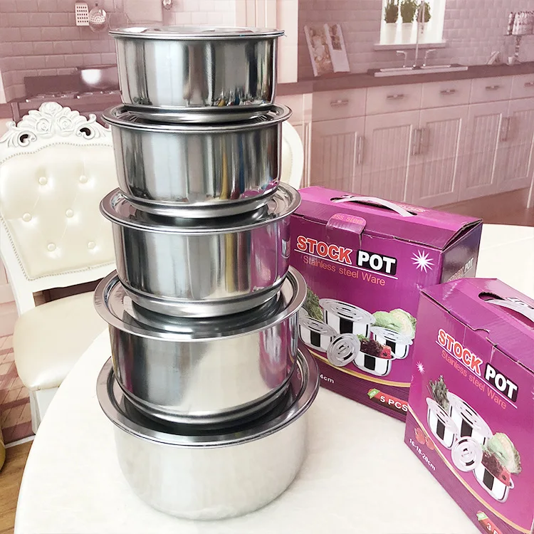 Five-Piece Stainless Steel Thai Cooking Pot Set with Lid Sustainable Metal Flavor Pot for Kitchen Use for Gift