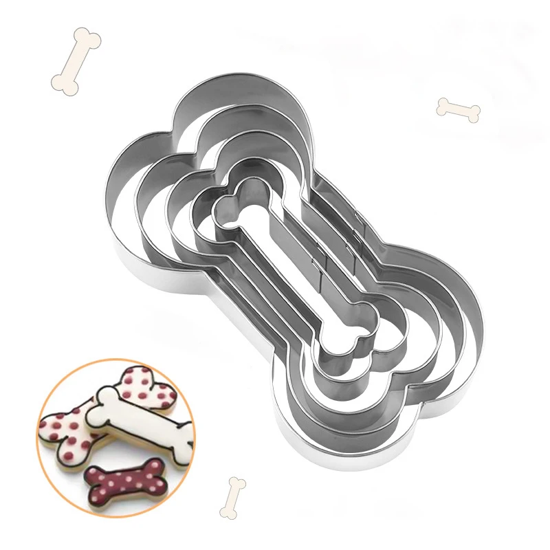Home Diy  Fashion Cookie Cutter Dog Bone Biscuit mold stainless steel 5 pcs bone mold  cartoon cookie cutters set