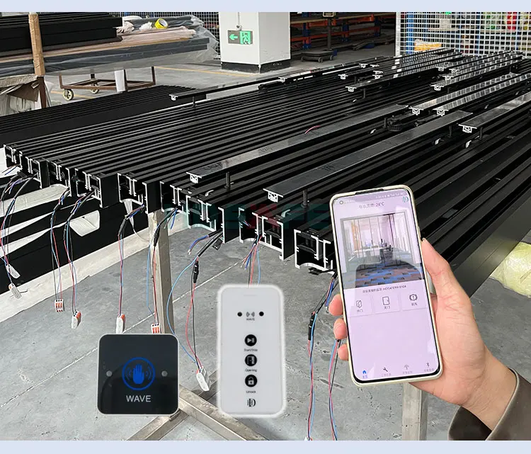 HDSAFE automatic sliding door sensor remote control house door soft closing telescopic smart glass automatic sliding door system