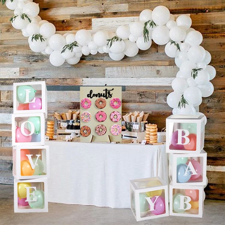 
Baby Shower Boxes Party Decorations 4 pcs Transparent Balloons Decor Boxes with Letter Individual BABY Blocks Design Boys Girl 