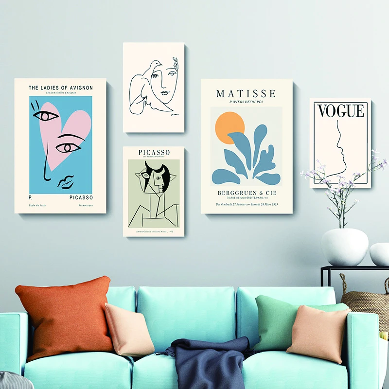 Modern City Retro White Nordic Abstract Image Line Art 3/5 Panel Wall Hanging Canvas Painting Wholesale