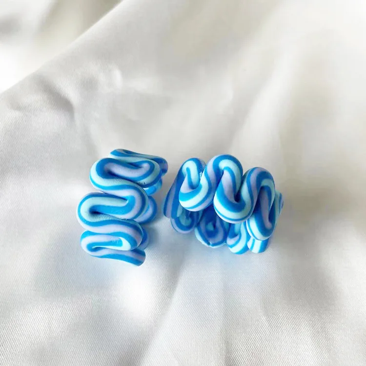 2021 Ins Fashion Candy Color Polymer Chunky Wave Clay Ring For Women Gift