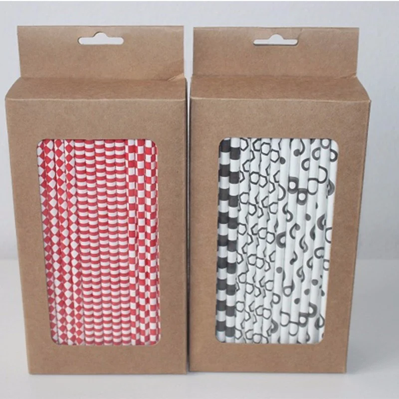 Оптовая продажа с фабрики одноразовые полосатые Печатные Длинные питьевые бумажные соломы