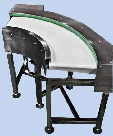 6mm knife gate 400W stainless steel curve 90 degree belt conveyor for small cakes