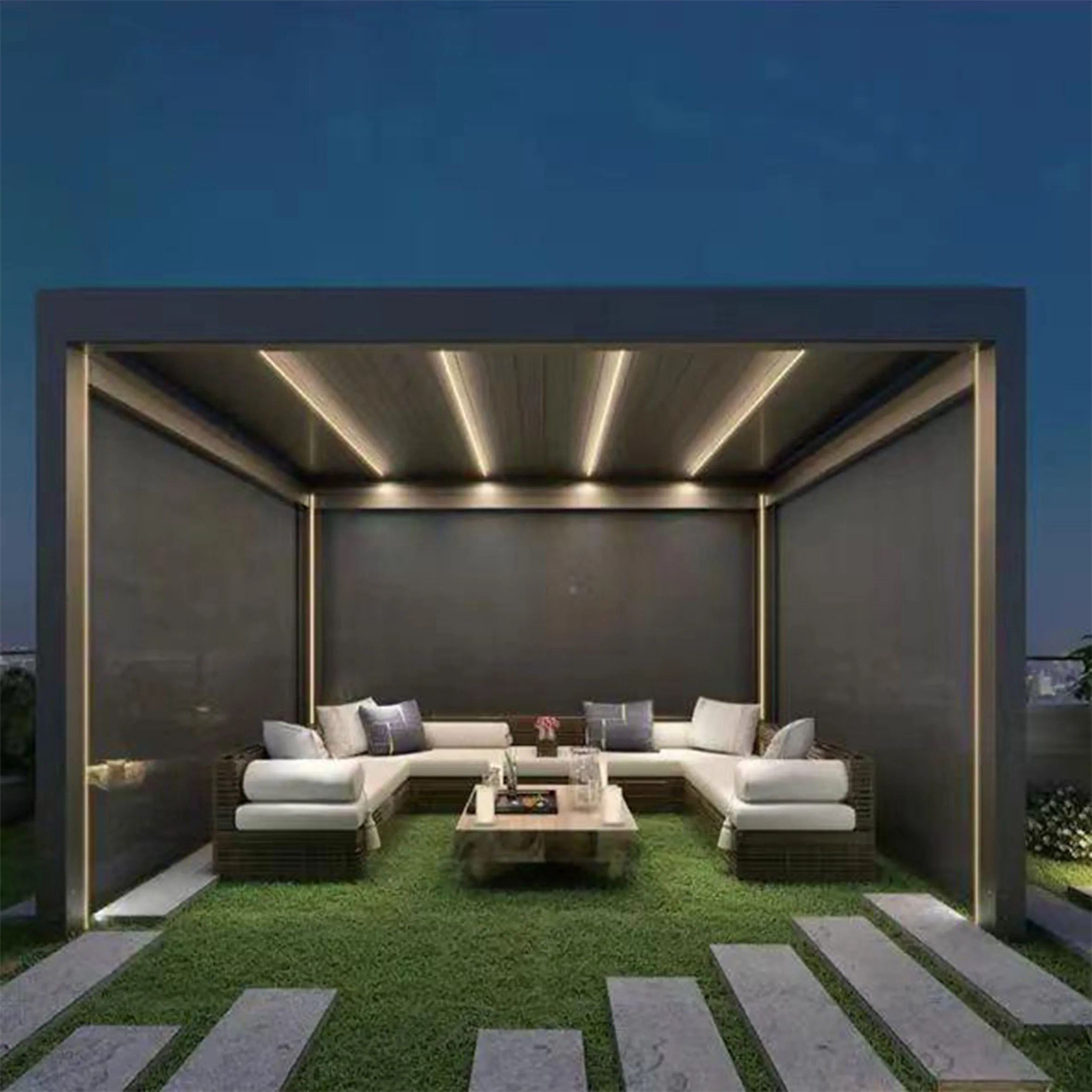 Wholesale Remote Control Grey Sun,Opening Roofs Motorized Gazebo Awning Louvered Pergola Aluminium/