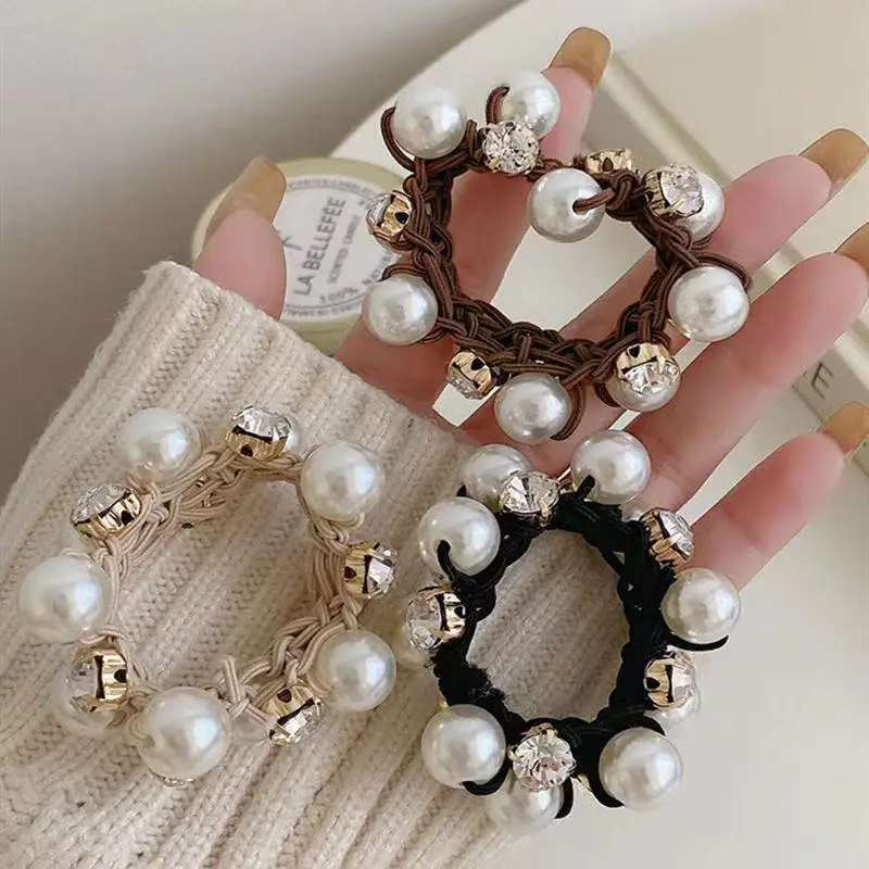 Fashion Hair Accessories Ponytail Holders Pearls Hair Bands Rope Rhinestone Hair Tie for Women Girl