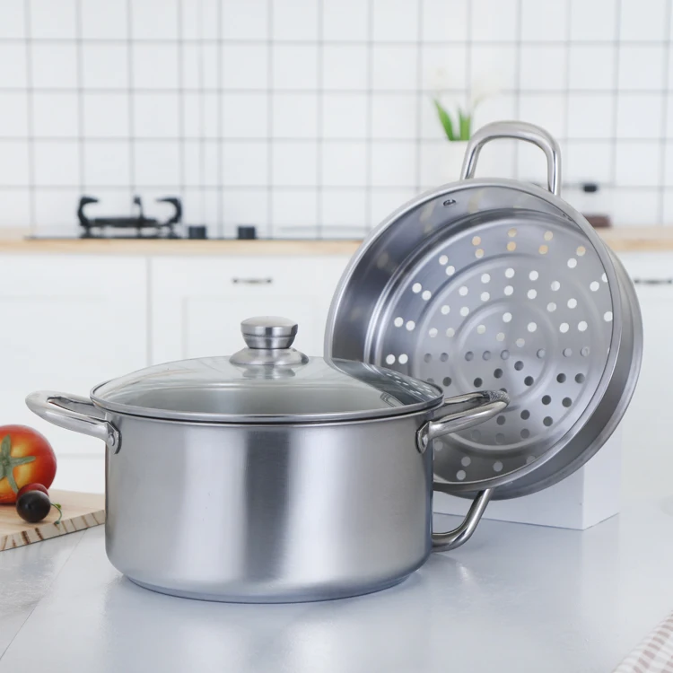 Заводской котелок для супа пароварка двойной из нержавеющей стали с стеклянной крышкой