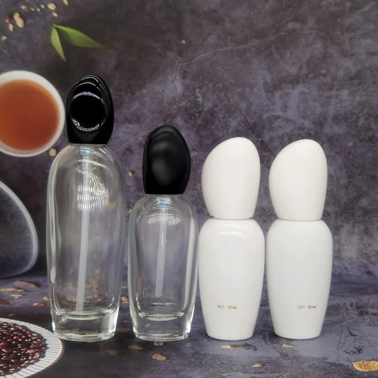 Serum Bottle Glass 30ml 120ml 50ml 100ml Green Gradient Purple Black Unique Shape Frosted Round Serum Glass Bottle Pump