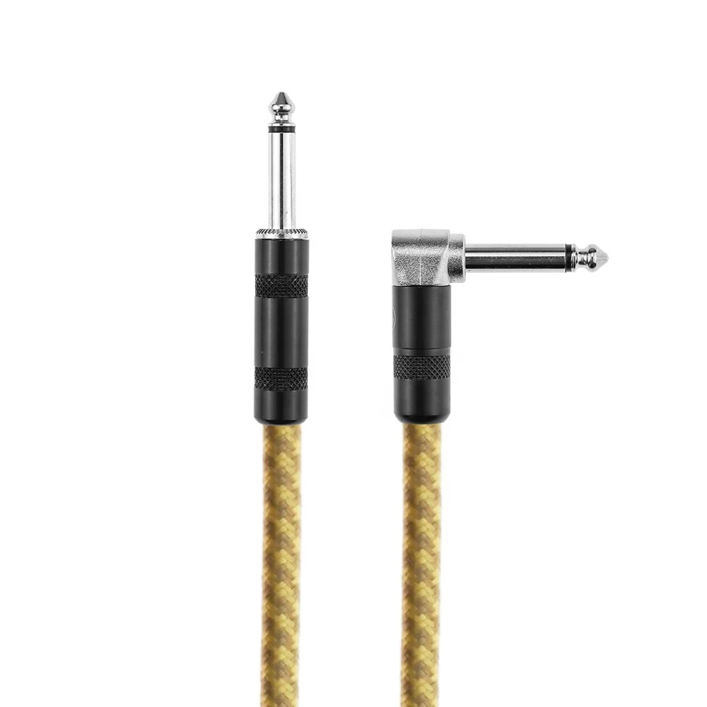 Wholesale High End 3m 10FT 15FT  6m 20FT Woven braided Right Angle 6.35mm Electric instrument Guitar Cables