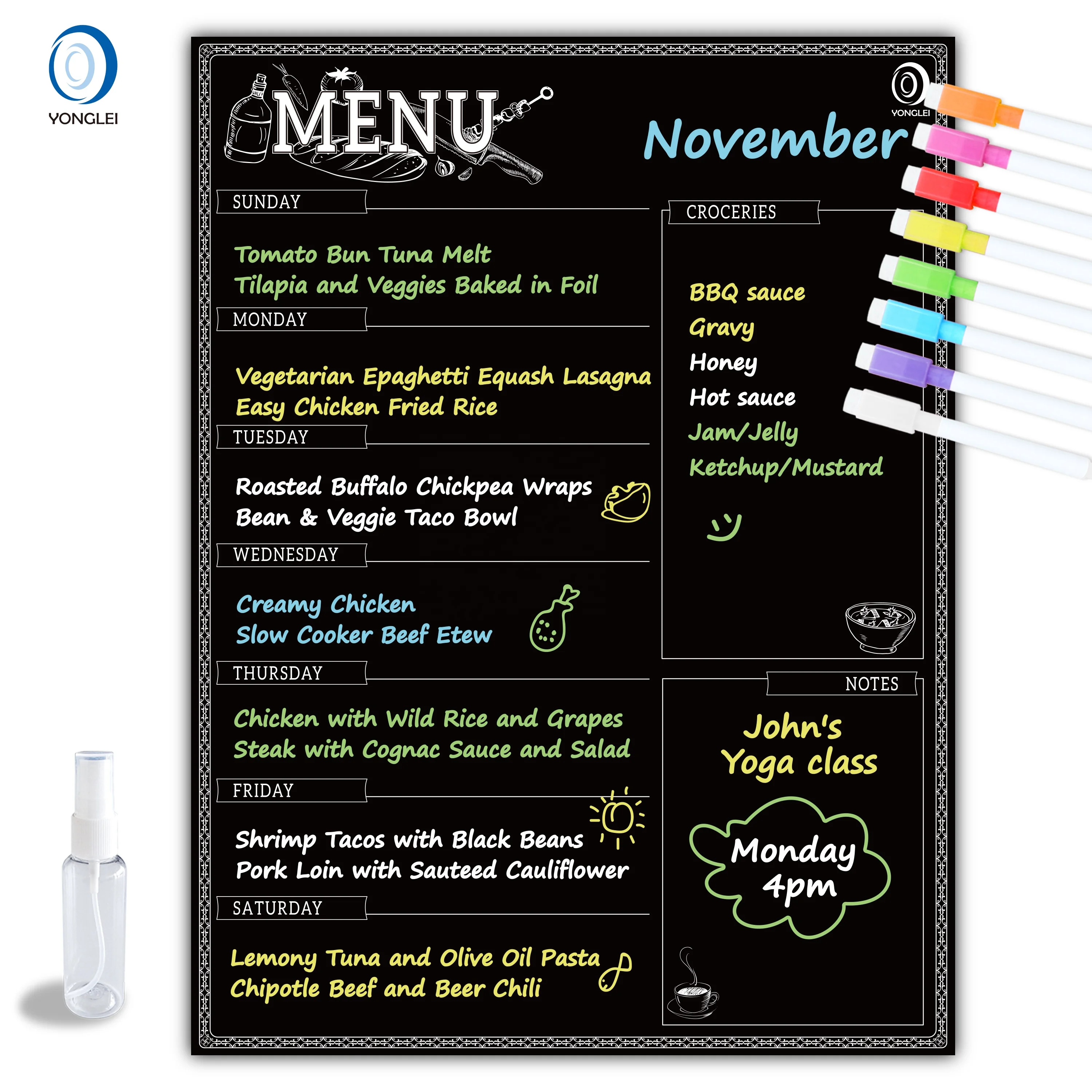 12.0-5A1 anotechnology dry erase chalk menu board magnetic black menu chalk boards