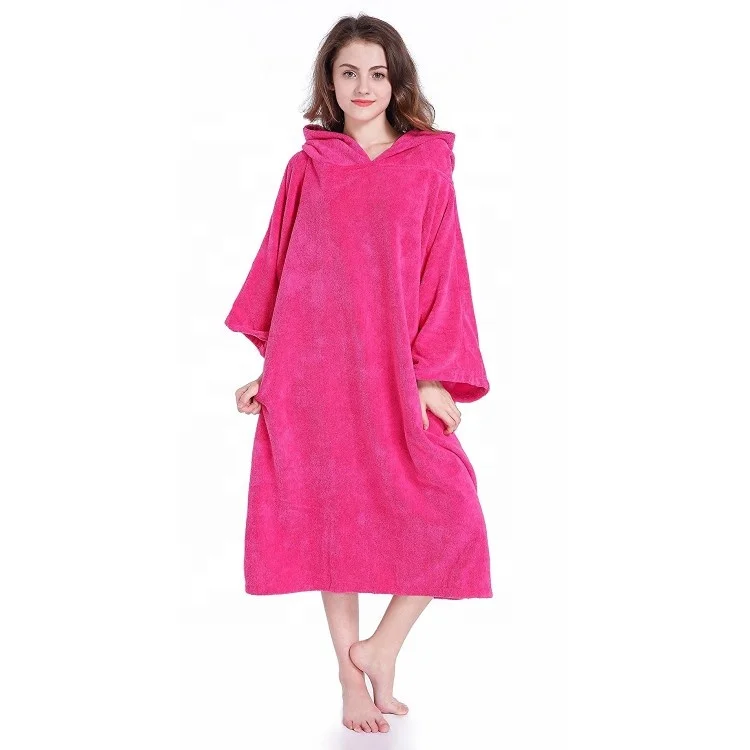Pink Microfiber Terry Long Sleeve Oversize Poncho Towel