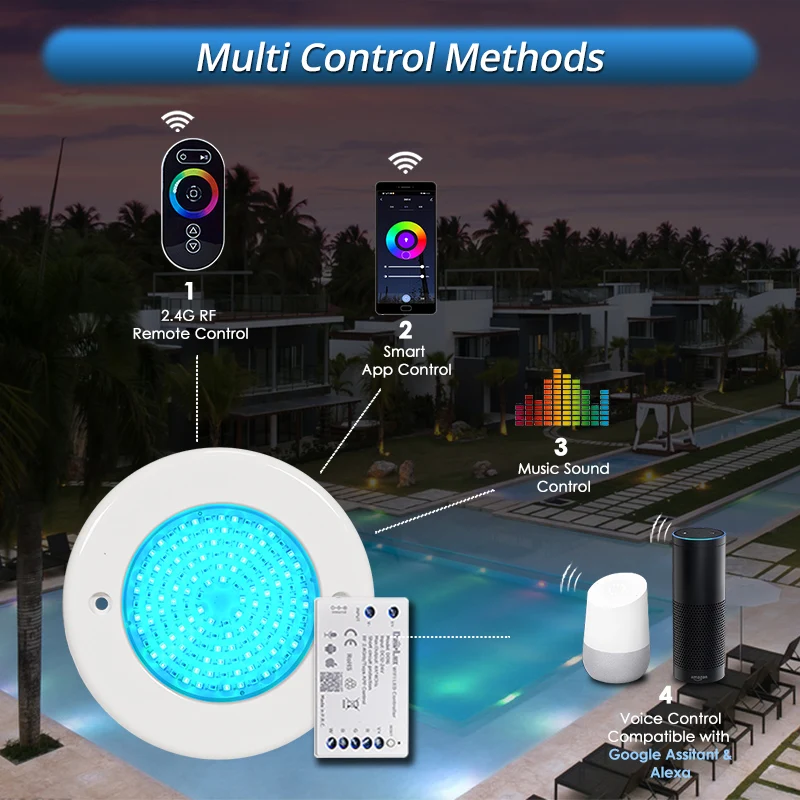 Патент 7 мм Светодиодная лампа для бассейна DC12V RGB Смарт-приложение WiFi музыка RF комплект с дистанционным управлением освещение