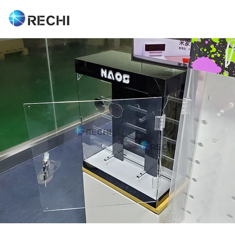 RECHI Lockable & Illuminated Acrylic Eye-wear Storage Display Cabinet Luxury Glasses Acrylic Storage Showcase For Optical Store
