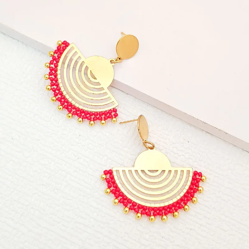 Bohemia Style Fashion Jewelry Rice Bead Handmade Stainless Steel Earrings for Women