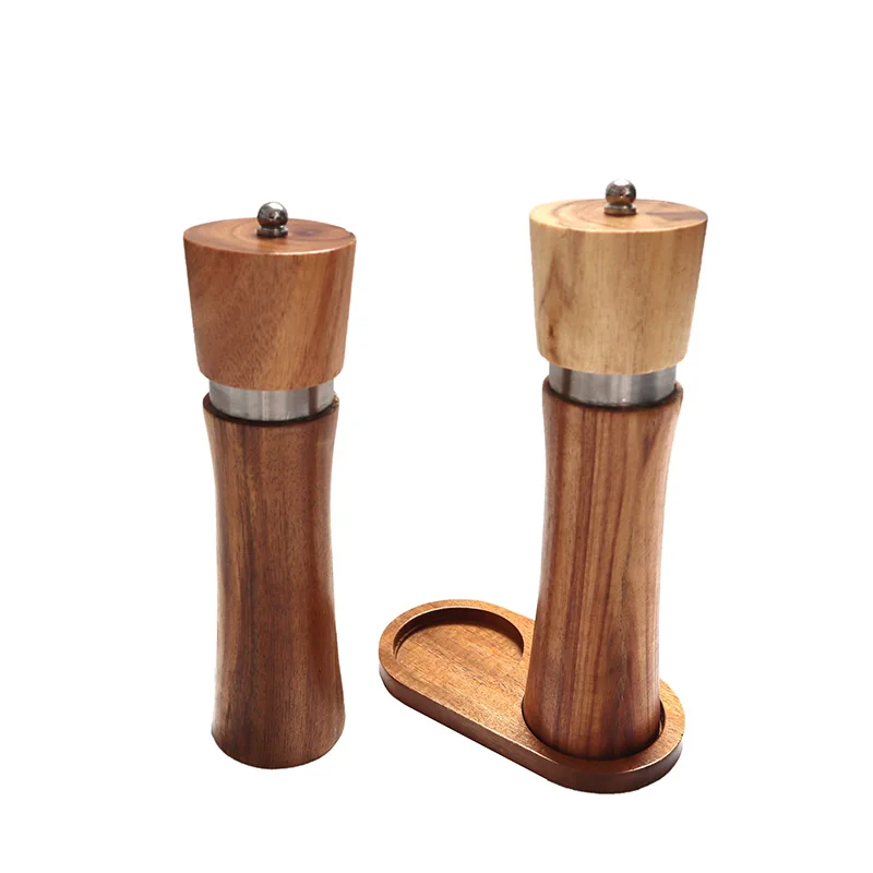 Salt and Pepper Grinder Set, Wood Pepper Mills, Wooden Salt Grinders Refillable Manual Pepper Grinder