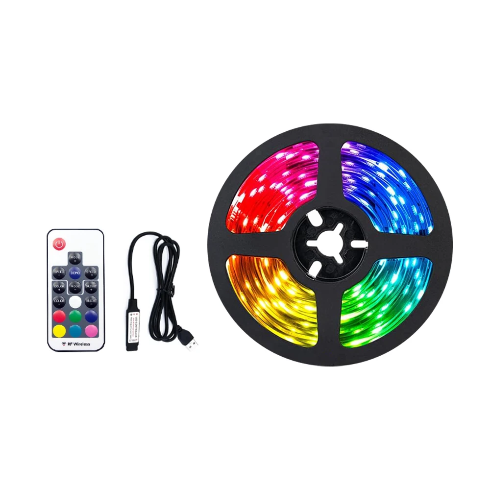 Гибкая Светодиодная лента RGB для синхронизации музыки с пультом дистанционного управления, USB 5 В, для спальни, ТВ, ПК, подсветка, окружающая 5050, светодиодная лента