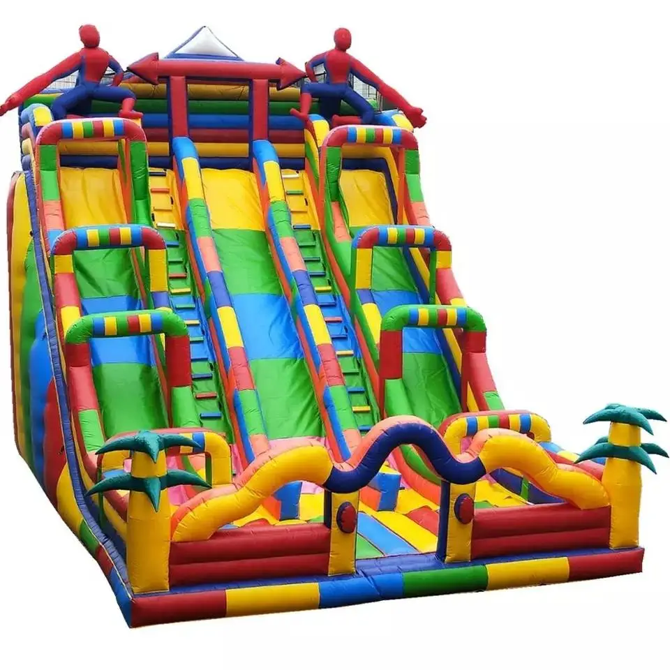 Commercial 3 lane Inflatable Dry Slide Bouncer Combo Inflatable Rainbow Jungle Slide for party rent