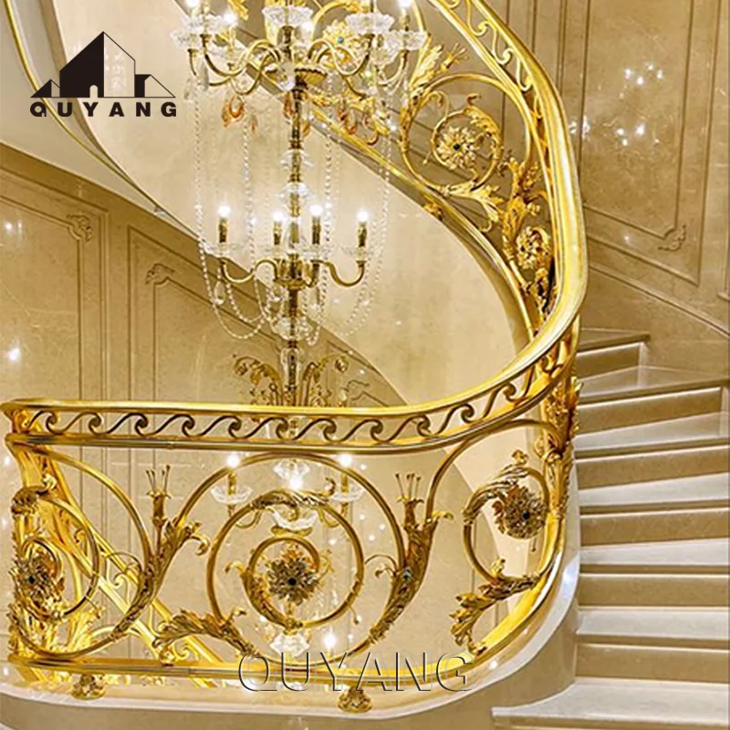 QUYANG Customized Villa Luxury Decorative Morden Brass Copper Baluster Bronze Stairs Handrail Railing For Sale