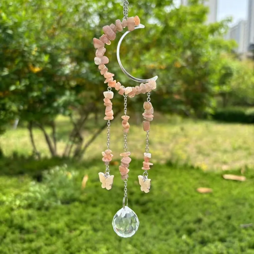 natural crystal handmade hanging sun catcher small size moon shape hanging prism rainbowmaker crystal cun catchers