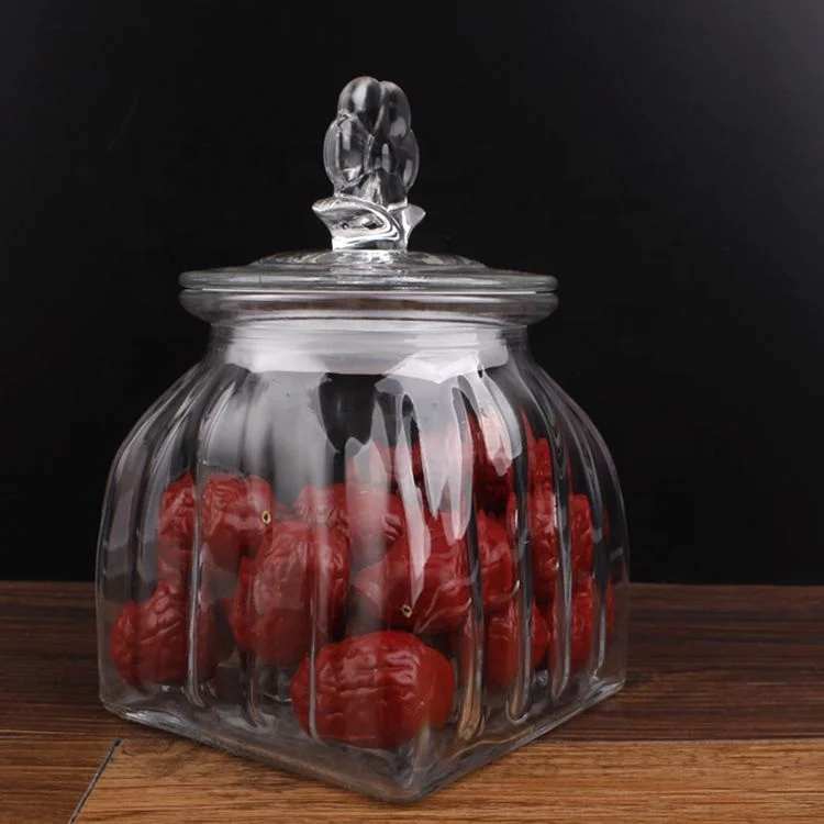 600ml Home Decor Ribbed Glass Airtight   Storage Jar  Container Glass Vases for Food Cookie Pasta Pickle Flower