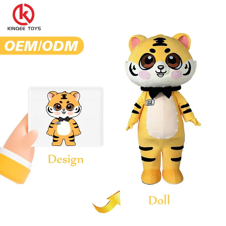 Kinqee MOQ 1 PC Custom Plush Cartoon Animal tiger Mascots Costumes Adult sizie yellow tiger Mascot Costume