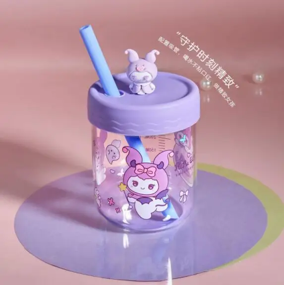 Botu 350 мл Sanrioed Kuromi моя мелодия Милая мультяшная стеклянная сказочная чашка для молока летняя воды с градуированной соломенной чашкой подарок девушке
