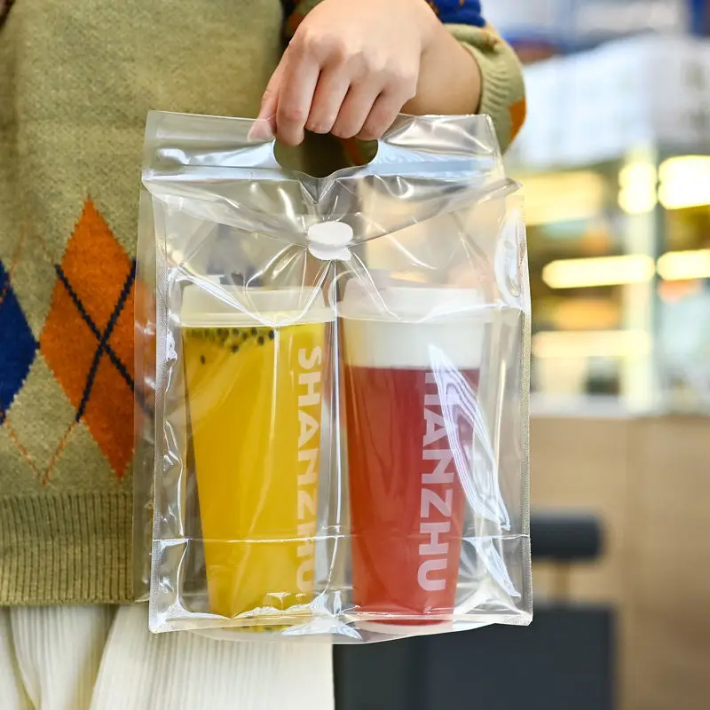 Wholesale custom logo transparent pvc handle bag food coffee breakfast bread takeout clear pvc shopping bags with handle