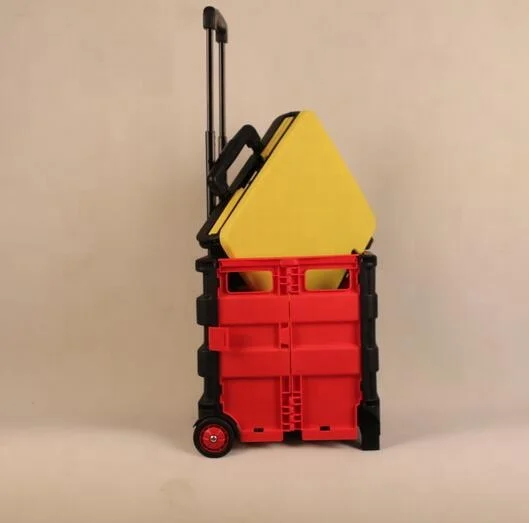 
2 wheels multi-useful rolling folding shopping cart Plastic Folding Utility Cart Adjustable Handle Supermarket Trolleys 