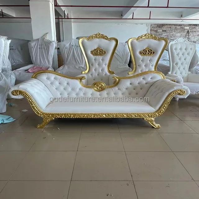 most popular design Luxury golden frame cheap king and queen throne chairs