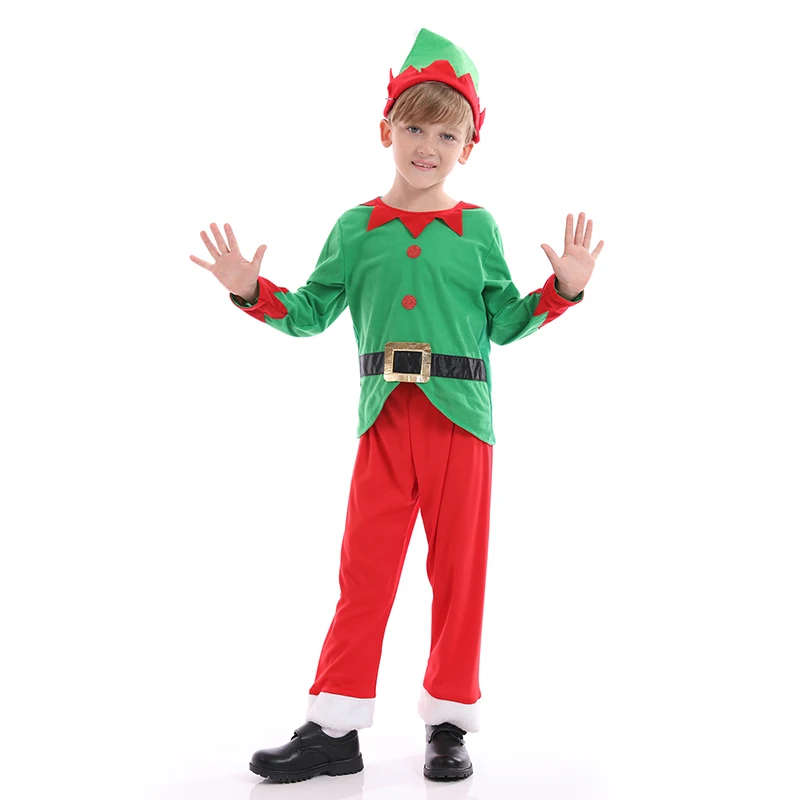 Wholesale Christmas party cosplay costume Christmas Elf costume for children boys Christmas Santa Claus costume