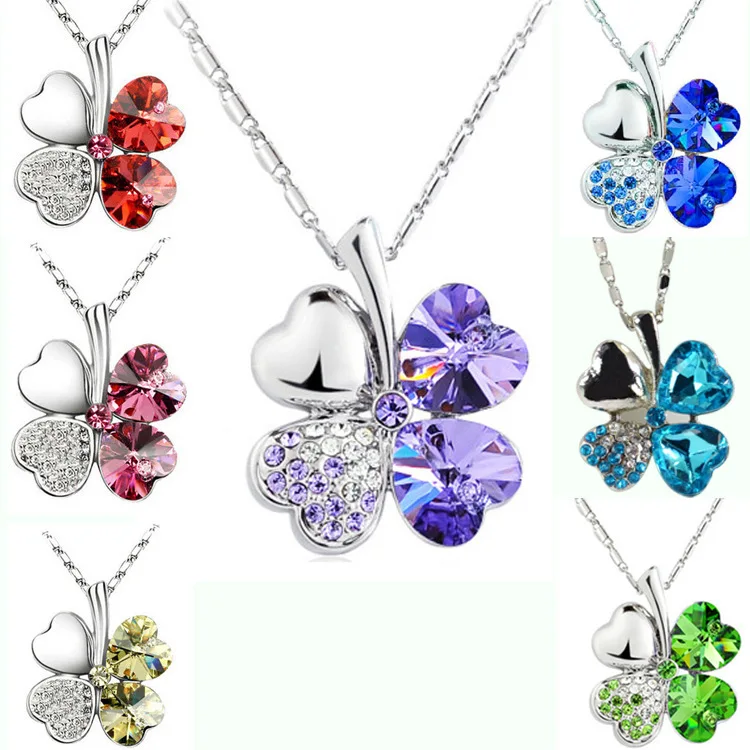Wholesale Fashion Korean Austrian Crystal Necklace Clover Necklace For Women And Girls