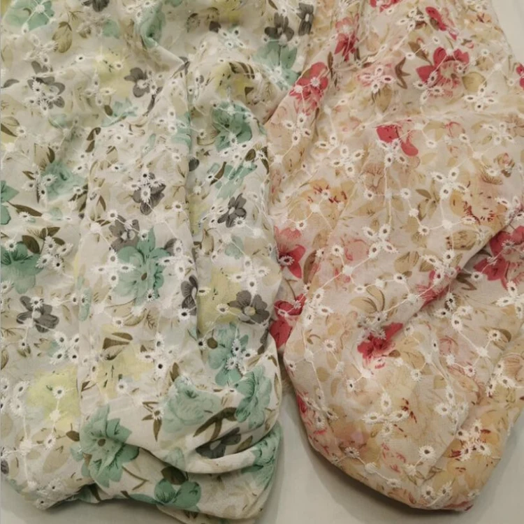 textile factory price 3D floral chiffon embroidered large print fabric embroidery for lady fashion dress