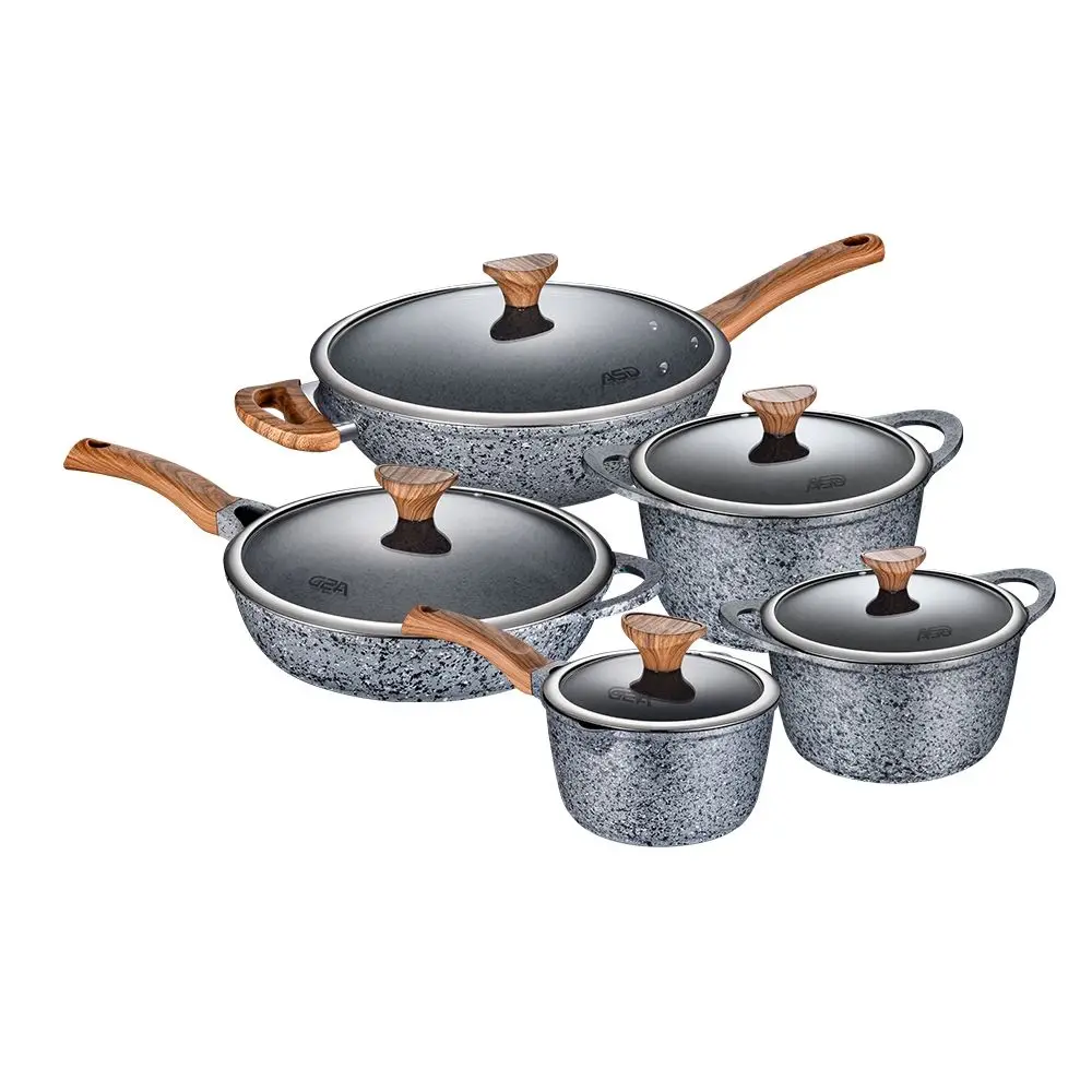 Electric And Burner Gas Stove Cooking Marble Coating Cast Aluminum 32cm Wok With Lid