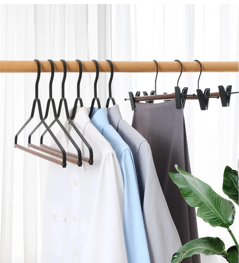 Luxury Heavy Duty Metal Clothes Hangers  Flat Smooth Matt Metallic Coat Hangers with Wood Pants