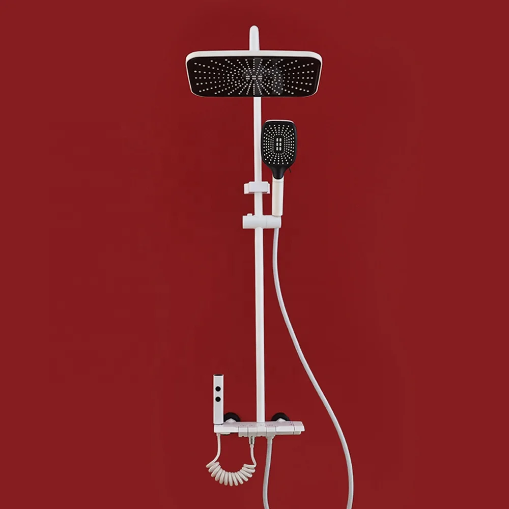 New Exposed 4 functions Gunmetal Gun Grey Keypad Piano Push button press key flat bath shower set faucet system column